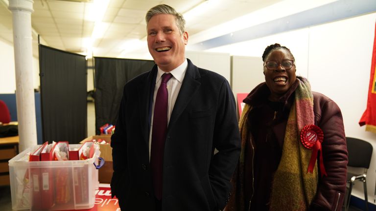 Labour leader Keir Starmer in the campaign office during a visit to Erdington in Birmingham to support Labour&#39;s by-election candidate Paulette Hamilton and speak about the Respect pillar of his contract with the British people. Picture date: Wednesday February 16, 2022.
