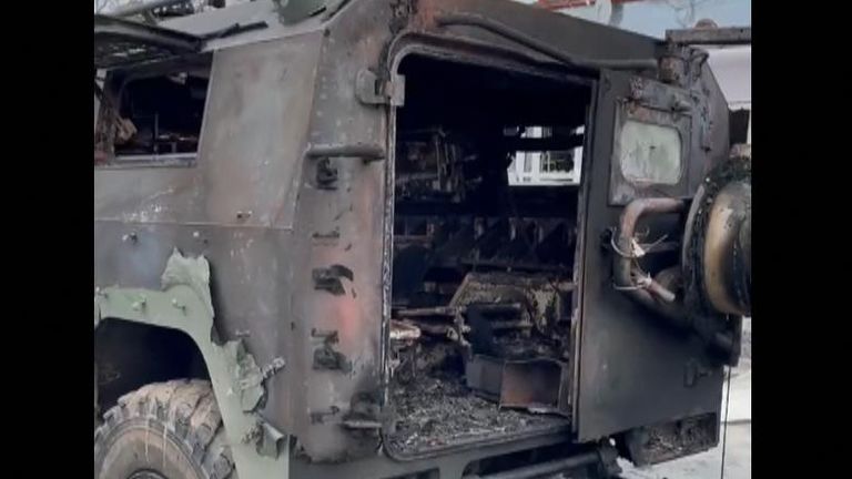 A destroyed Russian convoy in Kharkiv