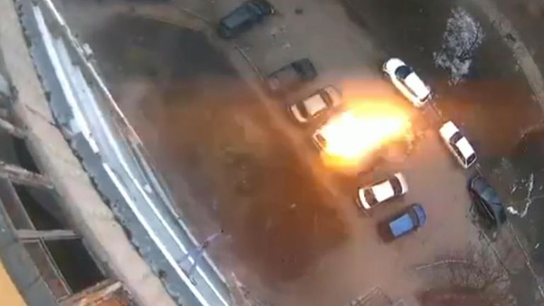 Explosions outside a block of flats in Kharkiv