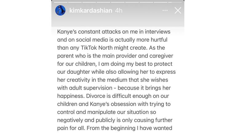 Imagem captura de tela da história do Instagram / Kim Kardashian