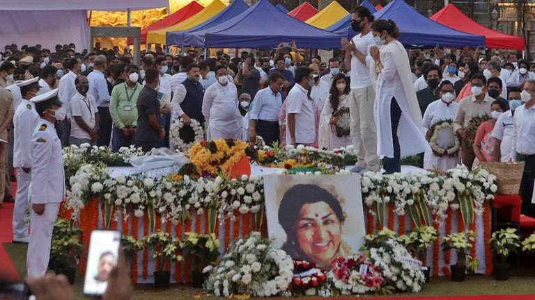 Actor Shahrukh Khan pays tribute to legendary singer Lata Mangeshkar in Mumbai, India