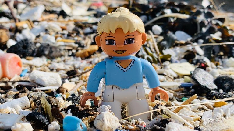 A Duplo figure washed up on the beach. Pic: Tracey Williams
