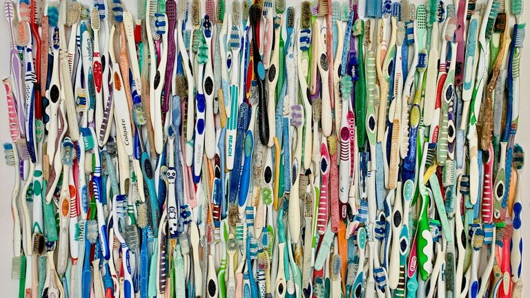 Toothbrushes found by Tracey Williams while cleaning beaches in Cornwall. Pic: Tracey Williams
