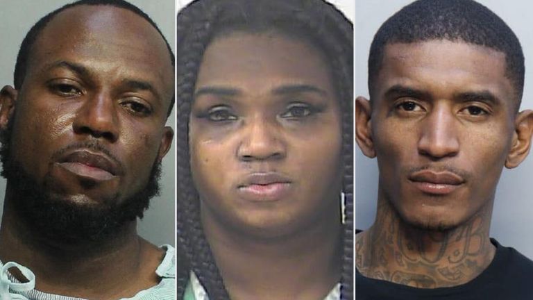 L-R Jasmine Martinez, Javon Carter, Romiel Robinson all accused of the murder of Le&#39;Shonte Jones in Miami in May 2021. Pic: Miami-Dade Police