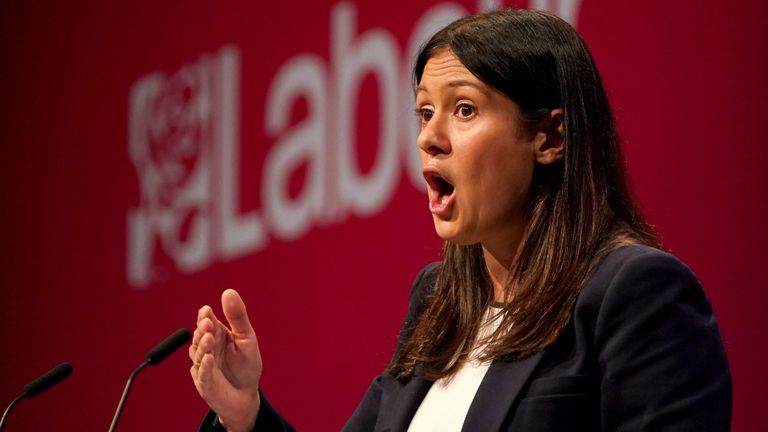 Shadow Foreign secretary Lisa Nandy speaks on stage at the Labour Party conference in Brighton