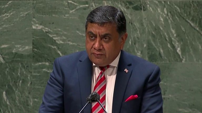 Foreign Office Minister Lord Ahmad speaks at the United Nations.