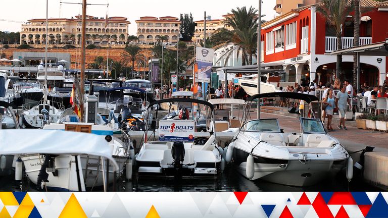 19 August 2018, Spain, Calvia : Luxury boats in Port Adriano, a leisure harbour on the south-east coast of the island of Mallorca with moorings, fashion shops and high-quality tourist services. Photo by: Clara Margais/picture-alliance/dpa/AP Images

PIC:AP
