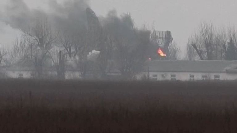 Airport in Mariupol, Ukraine, appears to be burning