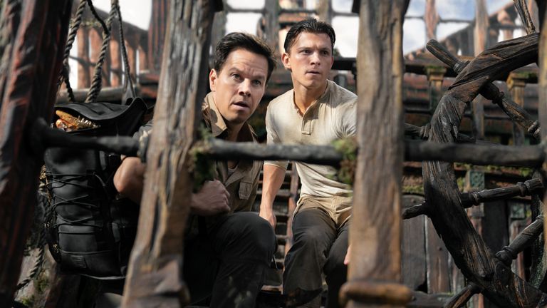 Mark Wahlberg and Tom Holland in Uncharted. Pic: Sony Pictures