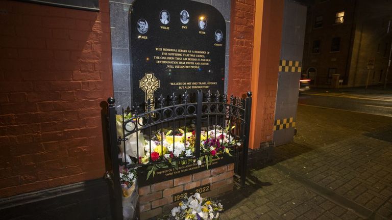 A memorial on Ormeau Road in Belfast to Jack Duffin, William McManus, Chirsty Doherty, Peter Magee and James Kennedy