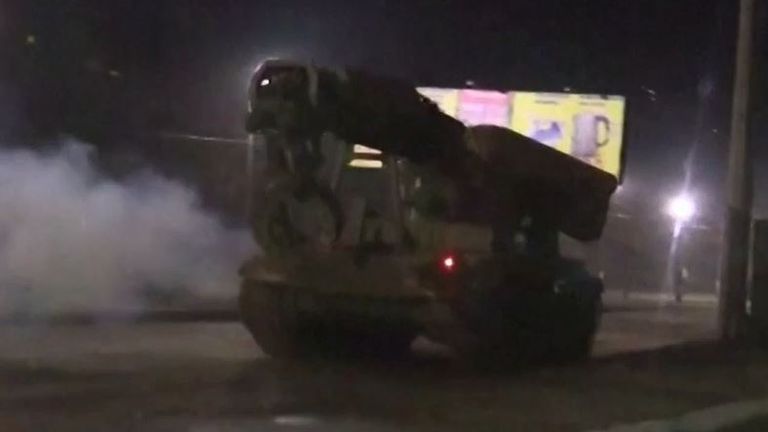 Military vehicles seen near Donetsk, Ukraine