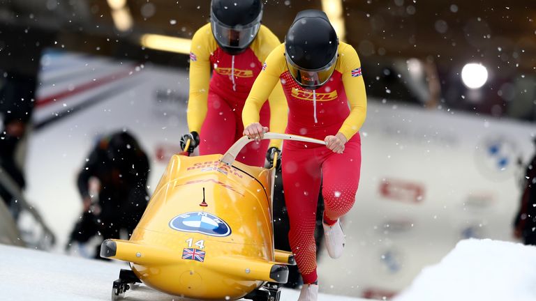 Mica McNeill and Montell Douglas at Bobsleigh World Cup in 2020. Pic: AP