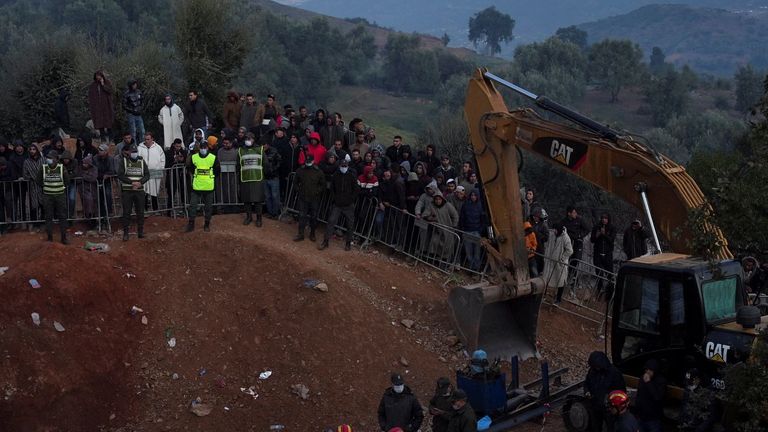 Hundreds of people gathered to watch the rescue effort unfold in Morocco