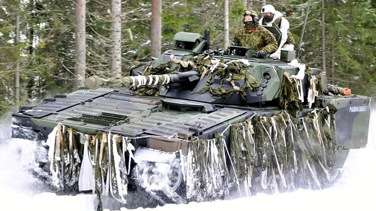 NATO forces in Estonia conduct drills as the Ukranian border remains tense 
