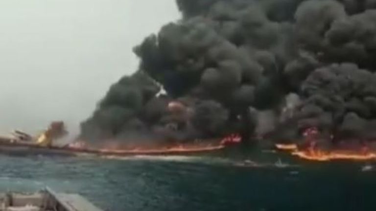 Oil production vessel burns off the coast of Nigeria