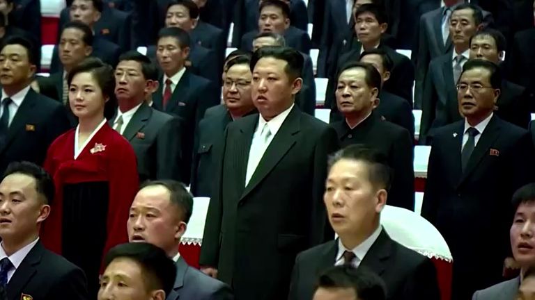 VIDEO SHOWS: NORTH KOREAN LEADER KIM JONG UN, HIS WIFE RI SOL JU, KIM&#39;S AUNT KIM KYONG HUI AND OFFICIALS WATCHING LUNAR NEW YEAR&#39;S DAY CONCERT / OFFICIALS APPLAUDING FOR KIM AND HIS WIFE / KIM JONG UN AND RI SHAKING HANDS WITH SINGERS AND TAKING GROUP PHOTOGRAPH

https://www.reutersconnect.com/all?id=tag%3Areuters.com%2C2022%3Anewsml_WDFWZC2TJ&share=true
