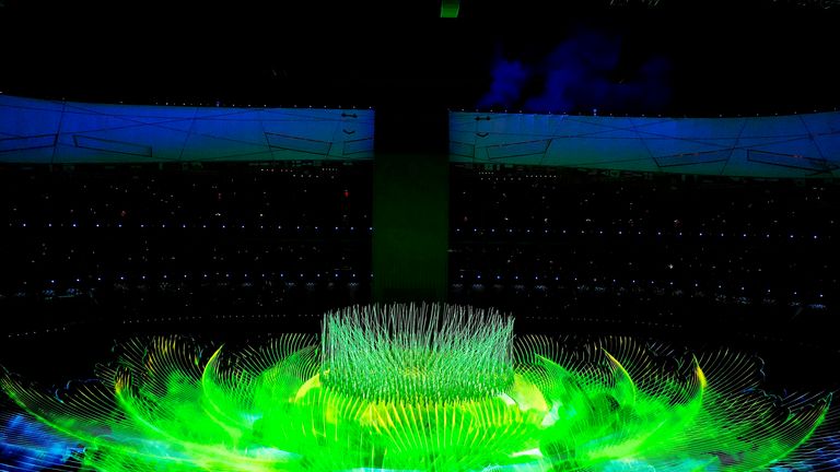 A light show is displayed during the Opening Ceremony of the Beijing 2022 Winter Olympic Games at Beijing National Stadium. Pic: USA TODAY Sports/ Michael Madrid