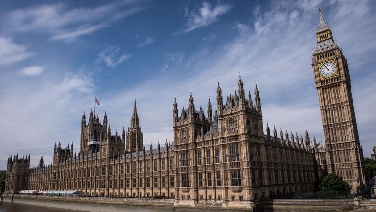 The Palace of Westminster, which contains the House of Commons and the House of Lords, in central London.