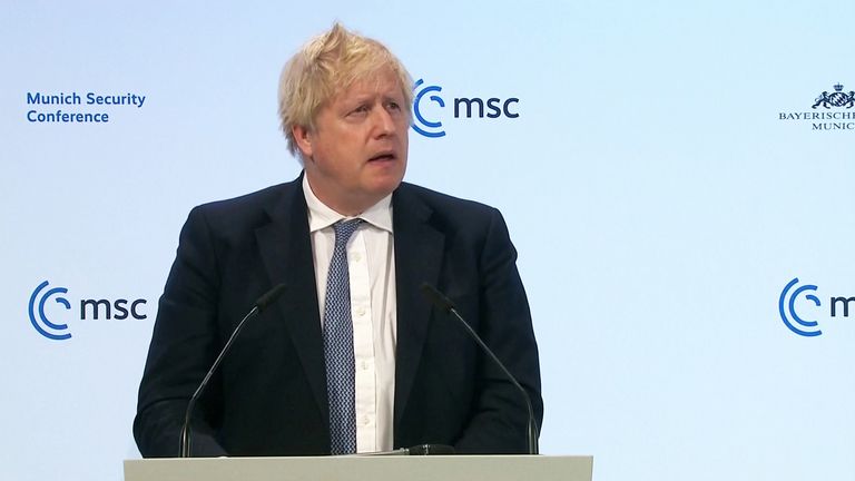 Boris Johnson calls for a united front against Russian aggression at the security conference in Munich