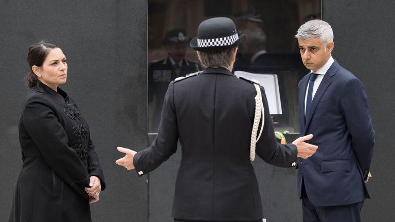 Metropolitan Police Commissioner Dame Cressida Dick, Home Secretary Priti Patel and London Mayor Sadiq Khan attend the National Police Memorial in London to mark National Police Memorial Day.