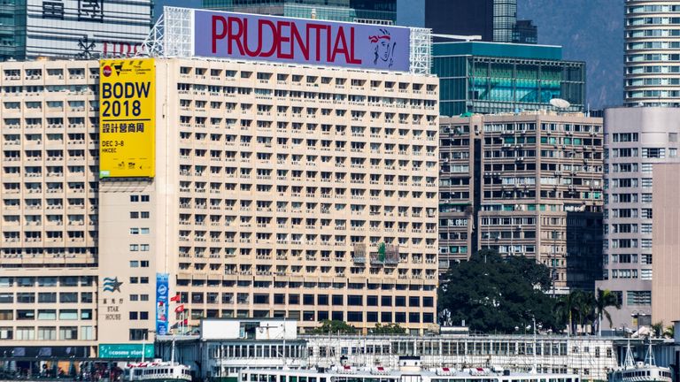 View of an advertisement of British insurer Prudential in Hong Kong, China, 2 December 2018 Pic: AP