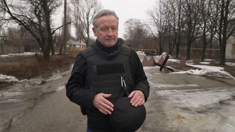 Sky&#39;s Stuart Ramsay reports close to the front line in Ukraine where explosions can be heard in the distance.