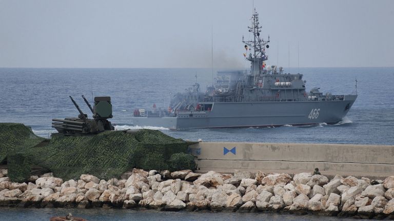 A Russian minesweeper ship on exercises in the Mediterranean Sea. Pic: Russian MoD