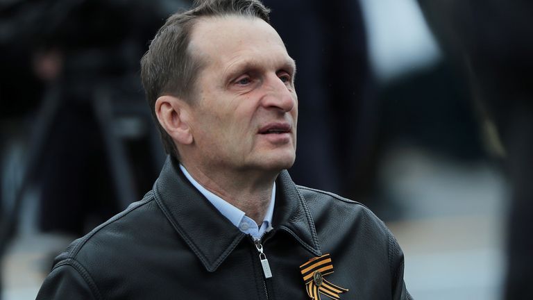 Sergei Naryshkin, head of Russia’s foreign intelligence agency, attends a military parade on Victory Day, which marks the 76th anniversary of the victory over Nazi Germany in World War Two, in Red Square in central Moscow, Russia May 9, 2021. REUTERS/Evgenia Novozhenina
