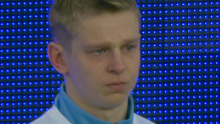 Oleksandr Zinchenko and Vitaliy Mykolenko share emotional moment before game.