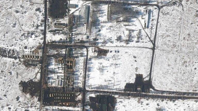A satellite image shows an overview of a field hospital and a troop deployment, in Belgorod, Russia, February 21, 2022. Picture taken February 21, 2022. Courtesy of Satellite image ..2022 Maxar/Reuters