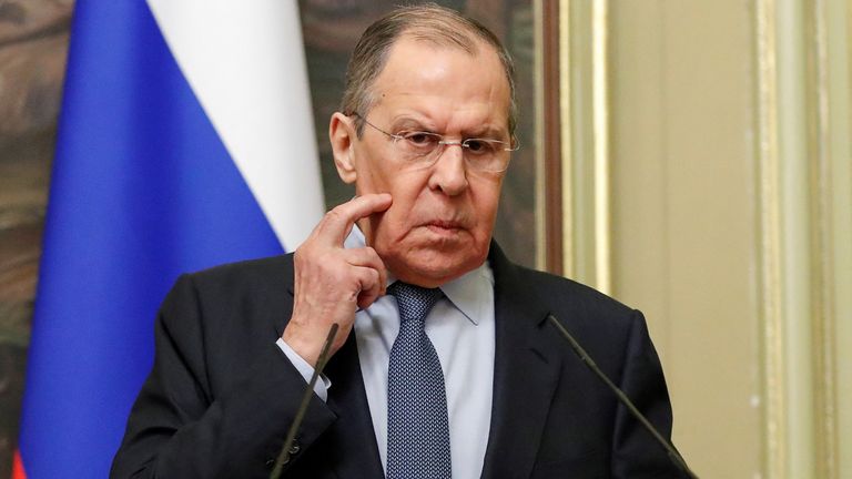 Russia&#39;s Foreign Minister Sergei Lavrov attends a news conference following talks with his Brazilian counterpart Carlos Franca in Moscow, Russia February 16, 2022. REUTERS/Shamil Zhumatov/Pool
