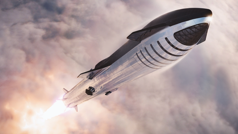 Starship and the Super Heavy booster will the largest space rocket ever built - and could be flown later this year. Artist's rendering: SpaceX