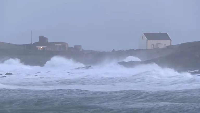 YouTube grab from Fistral beach cam as Storm Eunice arrives