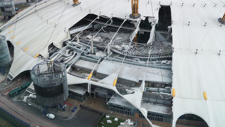 Storm Eunice: Roof of London's O2 ripped open by high winds