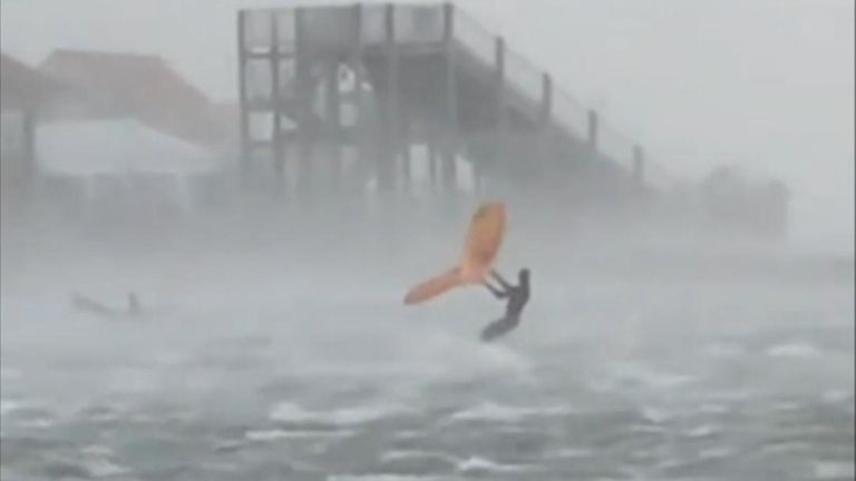 Wingsurfer battered by Storm Eunice