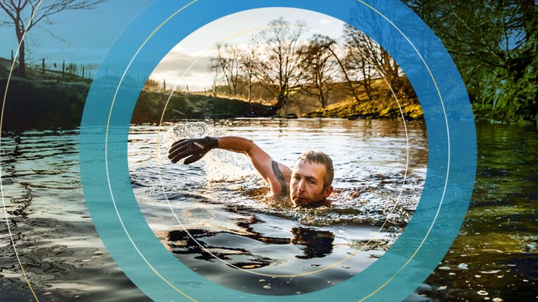 Les Peebles swims in the River Ribble near Stainforth in North Yorkshire. Mr Peebles is swimming in the wild every day in January to raise money for the homelessness charity Crisis.