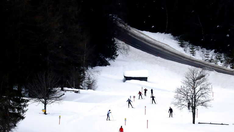 Cross country skiers in Tyrol province in January 2021 Pic: AP /Matthias Schrader                                             