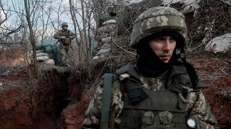 Ukrainian service members on the frontline in Donetsk