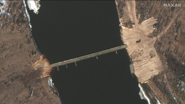 This pontoon bridge which had been built over the Pripyat River, less than four miles from the Belarus-Ukraine border.