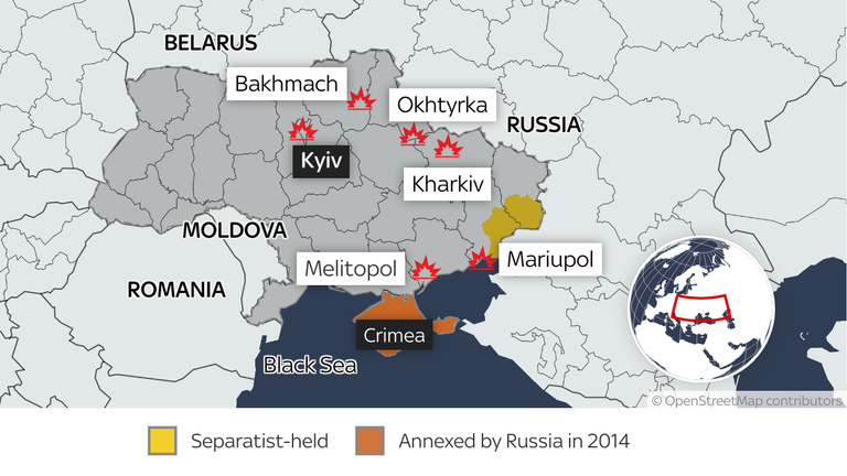 Map of latest Ukraine flashpoints Sunday Feb 27