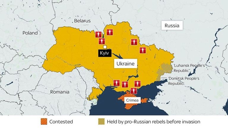 Map showing where Russian troops have been Feb 26 2022