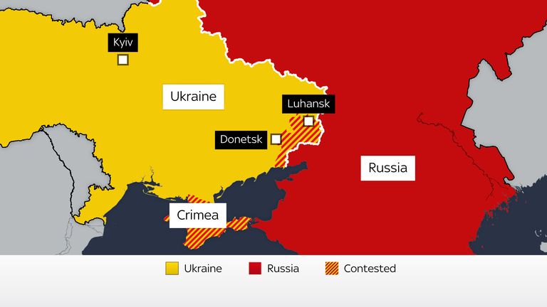 Separatists control parts of the Luhansk and Donetsk oblasts and Russia annexed Crimea in 2014
