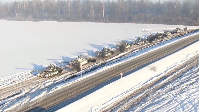 The Russian MoD said this was an image of units leaving the western military district near the border with Ukraine