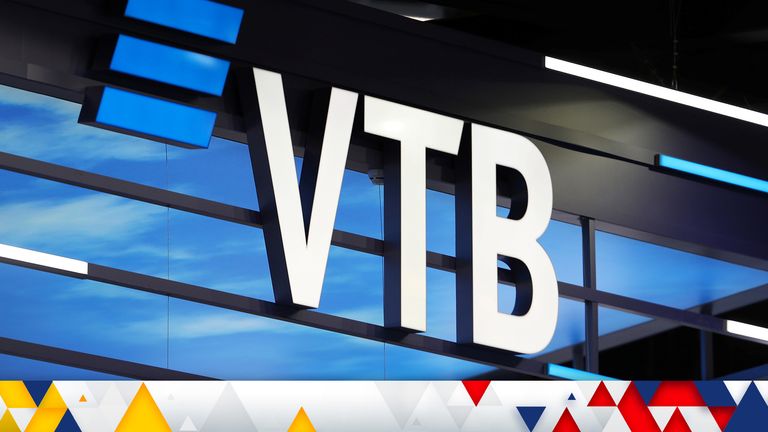 The logo of VTB bank is seen at the St. Petersburg International Economic Forum (SPIEF) in Saint Petersburg, Russia, June 3, 2021. REUTERS/Evgenia Novozhenina