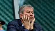 FILE - Chelsea soccer club owner Roman Abramovich sits in his box before their English Premier League soccer match against Sunderland at Stamford Bridge stadium in London, Dec. 19, 2015.Unpreceded restrictions have been placed on Chelsea’s ability to operate by the British government after owner Roman Abramovich is targeted in sanctions. Abramovich is among seven wealthy Russians who had their assets frozen by the government. It freezes his ability to sell Chelsea which was announced last week a