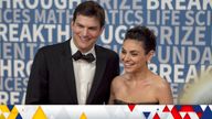 Ashton Kutcher and Mila Kunis arrive at the 6th annual Breakthrough Prize Ceremony at the NASA Ames Research Center on Sunday, December 3, 2017 in Mountain View, California. (Photo by Peter Barreras/Invision/AP)