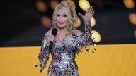 Host Dolly Parton dedicated the 57th Academy of Country Music Awards to the people of Ukraine. Pic taken on Monday, March 7, 2022, at Allegiant Stadium in Las Vegas. Pic: AP Photo/John Locher


