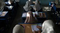 Afghan girls sit in a classroom at a school in Kabul, Afghanistan, September 18, 2021. WANA (West Asia News Agency) via REUTERS ATTENTION EDITORS - THIS PICTURE WAS PROVIDED BY A THIRD PARTY.
