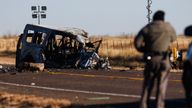 Texas Department of Public Safety Troopers look over the scene of a fatal car wreck early Wednesday, March 16, 2022 half of a mile north of State Highway 115 on Farm-to-Market Road 1788 in Andrews County, Texas. Pic: AP/Odessa American