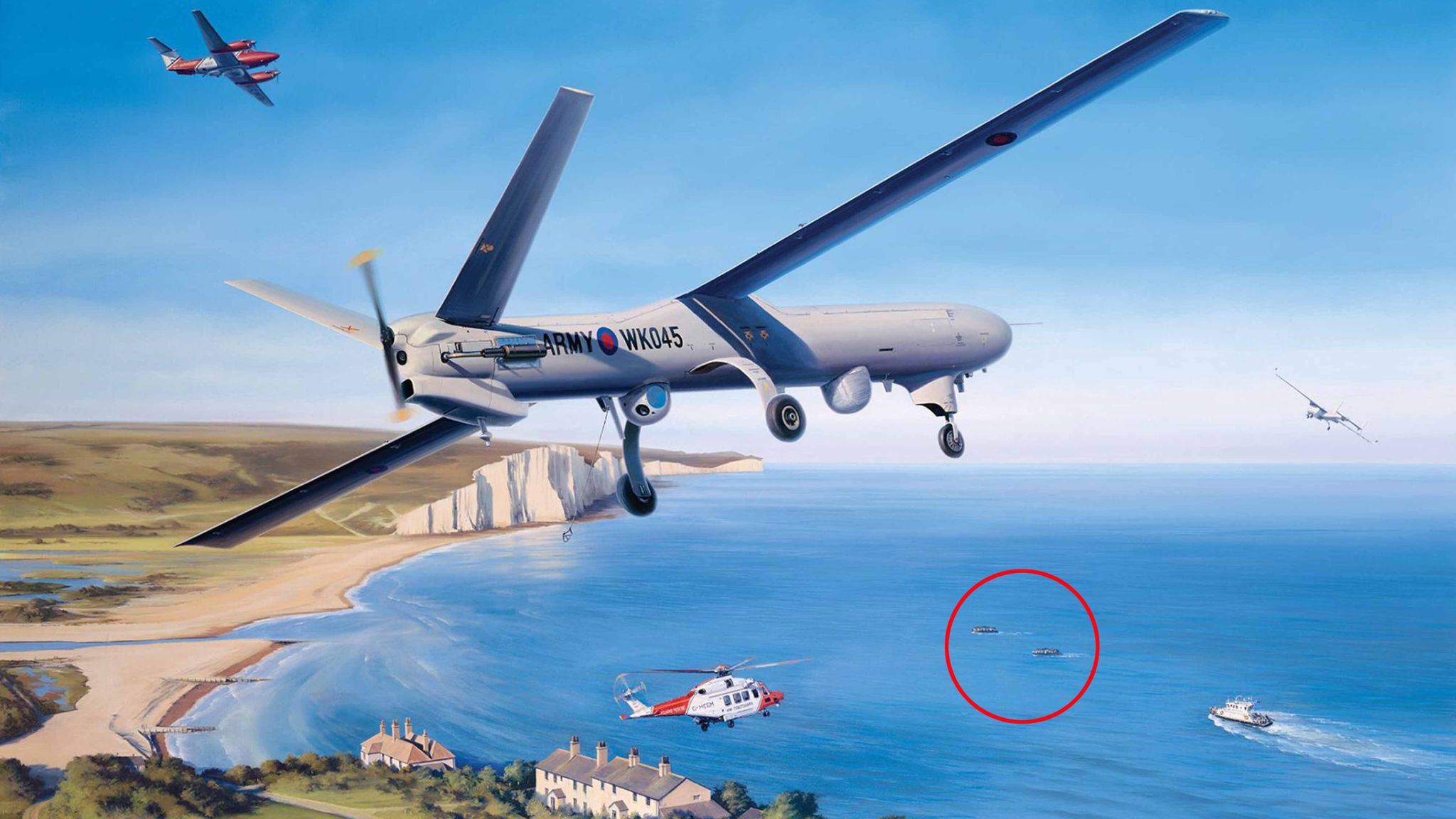 Painting commissioned by army showing drones monitoring migrant boats in sparks criticism UK News | Sky News